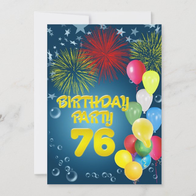 76th Birthday party Invitation with balloons (Front)