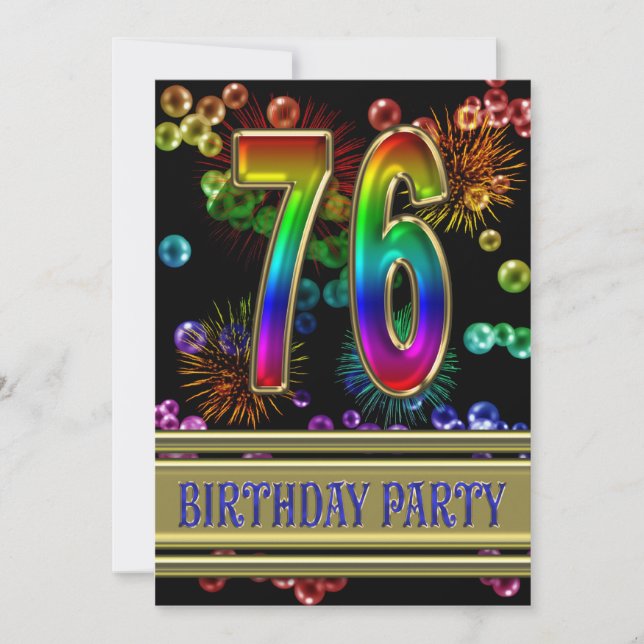 76th Birthday party Invitation with bubbles (Front)