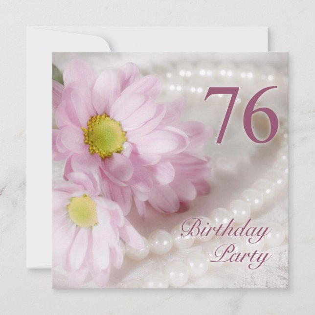 76th Birthday party invitation with daisies (Front)