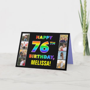 76th Birthday: Rainbow Text, Custom Photos & Name Card