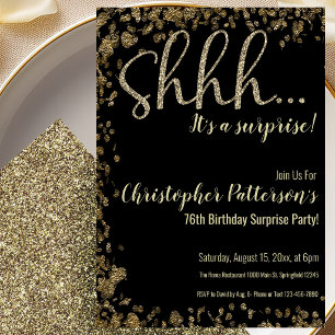 76th Birthday Surprise Party Invitation Gold Black