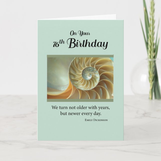 76th Birthday with Spiral Seashell on Green Card (Front)