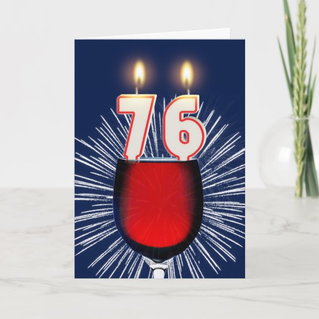 76th Birthday with wine and candles Card (Front)