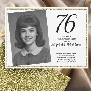 76th Custom Photo White and Gold  Invitation