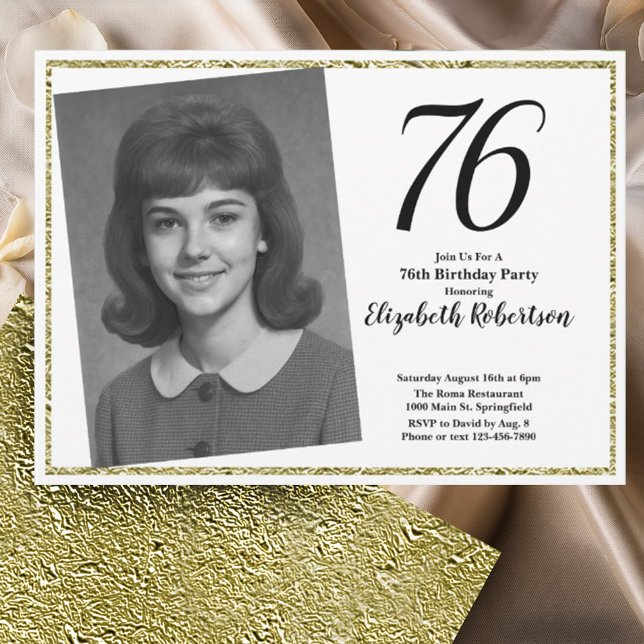 76th Custom Photo White and Gold  Invitation (Creator Uploaded)