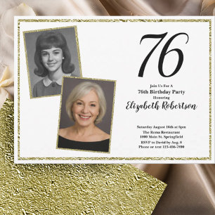 76th Custom Photo White and Gold Invitation