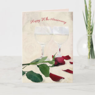 76th Wedding Anniversary Rose and Wine Card