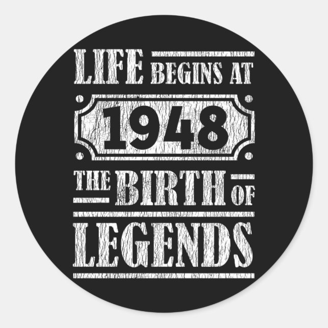 77 Year Old 1948 Birth Of Legend 77th Birthday Classic Round Sticker (Front)