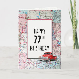 77e anniversaire Camion rouge Retro sur la carte