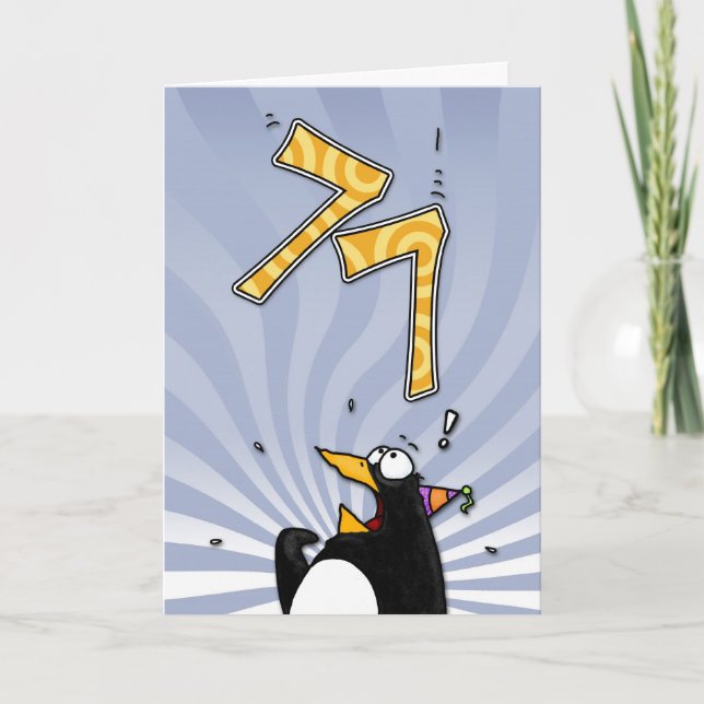 77e anniversaire - Carte de surprise de pingouin (Devant)
