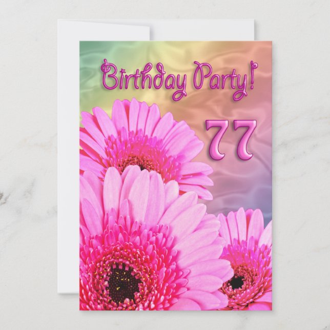 77ème anniversaire invitation à la fête avec fleur (Devant)