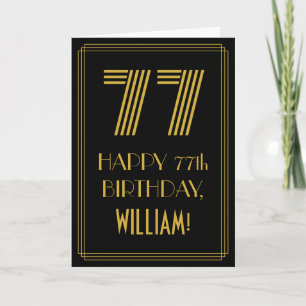 77th Birthday: Art Deco Inspired Look "77" & Name Card