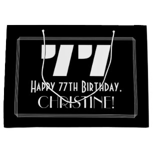 77th Birthday ~ Art Deco Inspired Look "77" + Name Large Gift Bag