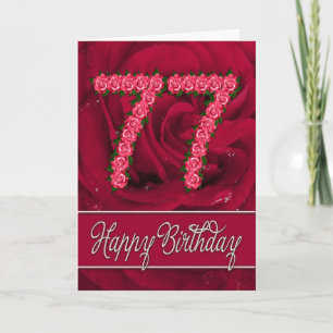 77th birthday card with roses and leaves