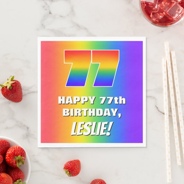 77th Birthday: Colourful, Fun Rainbow Pattern # 77 Napkin (Insitu)