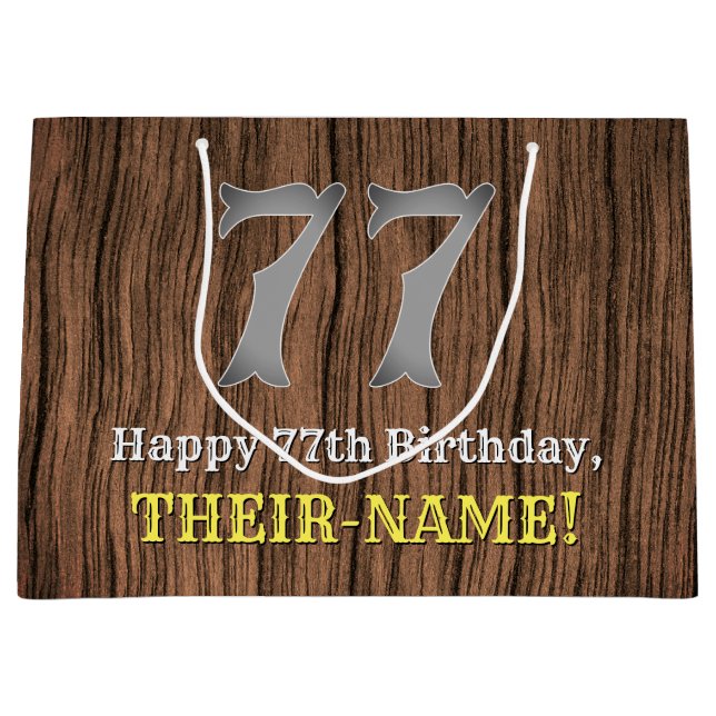 77th Birthday: Country Western Inspired Look, Name Large Gift Bag (Front)
