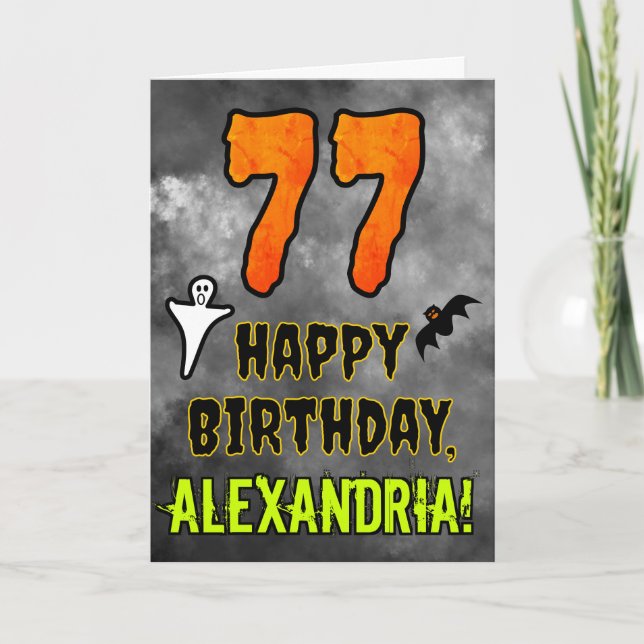 77th Birthday: Eerie Halloween Theme + Custom Name Card (Front)