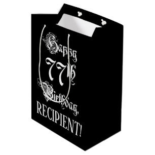 77th Birthday: Fancy, Elegant Script + Custom Name Medium Gift Bag