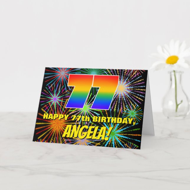 77th Birthday: Fun, Colourful Celebratory Firework Card (Small Plant)