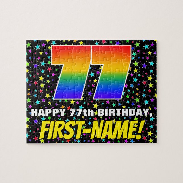 77th Birthday — Fun, Colourful Star Field Pattern Jigsaw Puzzle (Horizontal)