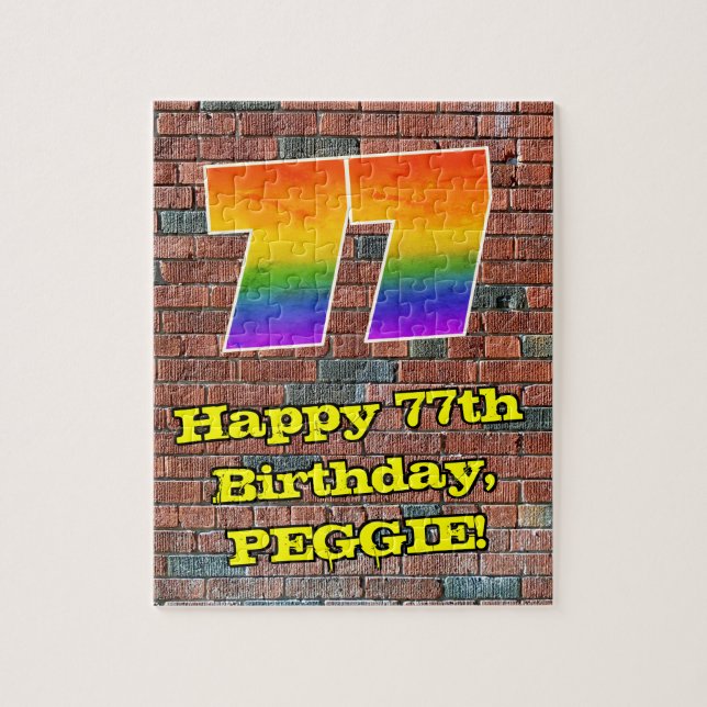 77th Birthday: Fun Graffiti-Inspired Rainbow 77 Jigsaw Puzzle (Vertical)