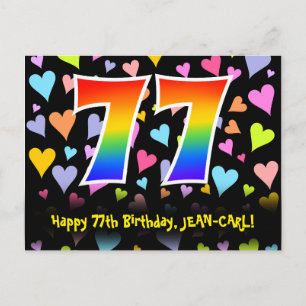 77th Birthday: Fun Hearts Pattern, Rainbow 77 Postcard