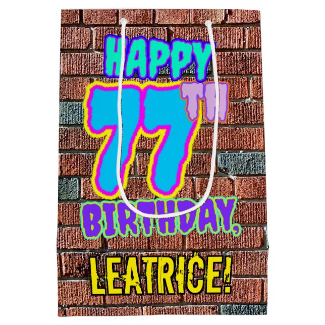 77th Birthday: Fun, Urban Graffiti Inspired Look Medium Gift Bag (Back)