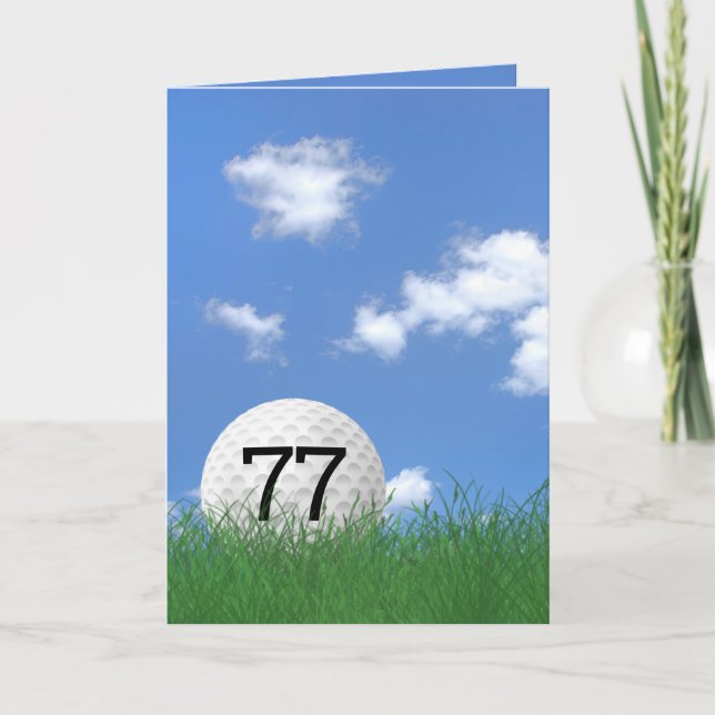 77th birthday, golf ball in grass card (Front)