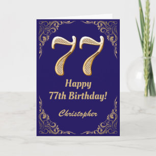77th Birthday Navy Blue and Gold Glitter Frame Card
