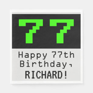 77th Birthday - Nerdy / Geeky Style "77" & Name Napkin