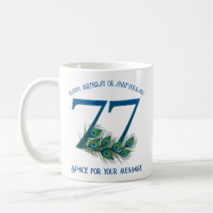 77th Birthday Or Anniversary Peacock Feather Coffee Mug