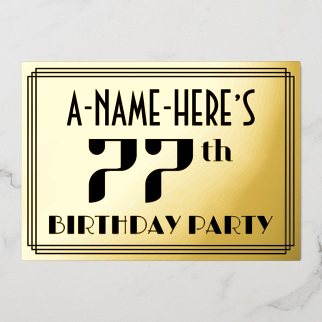 77th Birthday Party: Art Deco Look “77” and Name (Front)