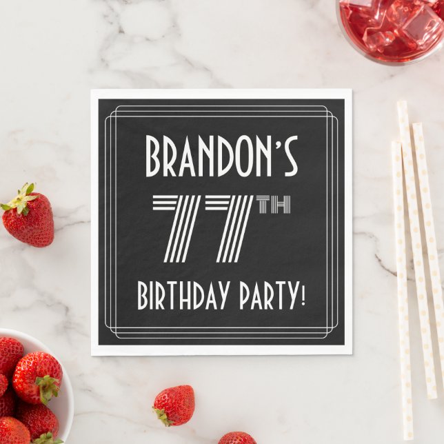 77th Birthday Party: Art Deco Style + Custom Name Napkin (Insitu)