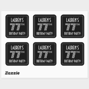77th Birthday Party: Art Deco Style & Custom Name Square Sticker