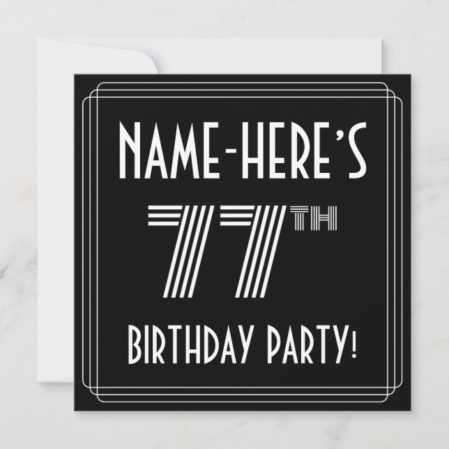 77th Birthday Party: Art Deco Style w/ Custom Name Invitation (Front)