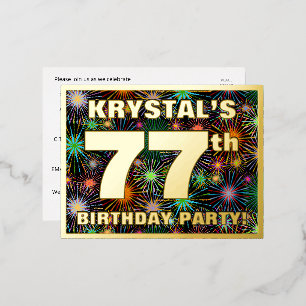 77th Birthday Party: Bold, Colourful Fireworks Loo Foil Invitation Postcard
