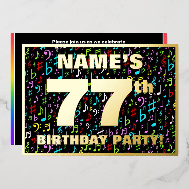 77th Birthday Party — Fun, Colourful Music Symbols (Front/Back)
