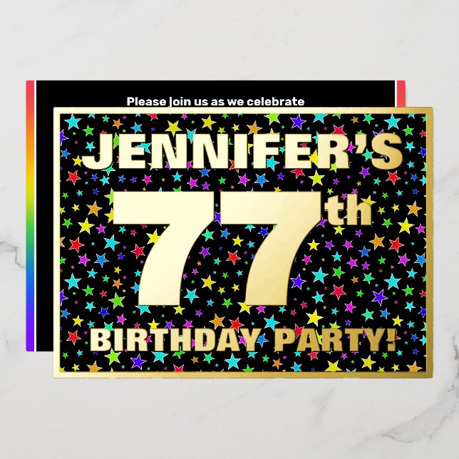 77th Birthday Party — Fun, Colourful Stars Pattern (Front/Back)