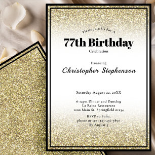 77th Birthday Party Invitation in Black and Gold