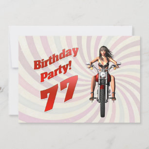 77th birthday party with a girl on a motorbike invitation