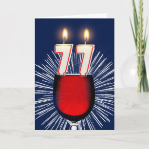77th Birthday with wine and candles Card