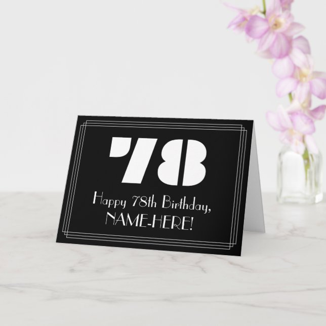 78th Birthday: Art Deco Inspired Look "78" & Name Card (Orchid)