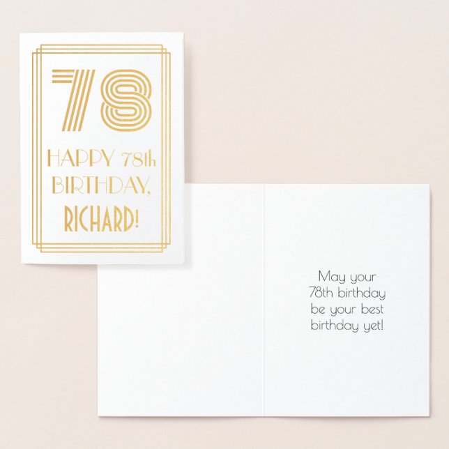 78th Birthday - Art Deco Inspired Look &quot;78&quot; &amp; Name Foil Card (Display)