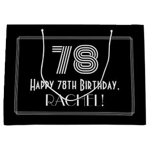 78th Birthday — Art Deco Inspired Look "78" & Name Large Gift Bag
