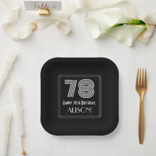78th Birthday — Art Deco Inspired Look “78” + Name Paper Plate