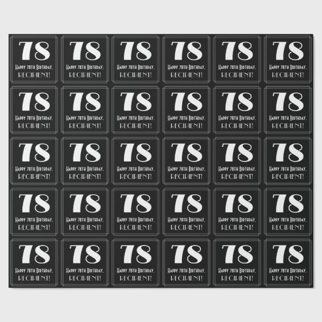 78th Birthday - Art Deco Inspired Look "78", Name Wrapping Paper (Seam)