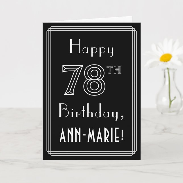 78th Birthday: Art Deco Style # 78 & Custom Name Card (Small Plant)