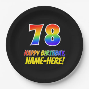 78th Birthday: Bold, Fun, Simple, Rainbow 78 Paper Plate