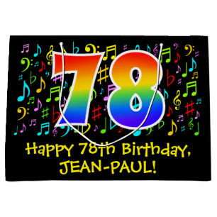 78th Birthday - Colourful Music Symbols, Rainbow 7 Large Gift Bag