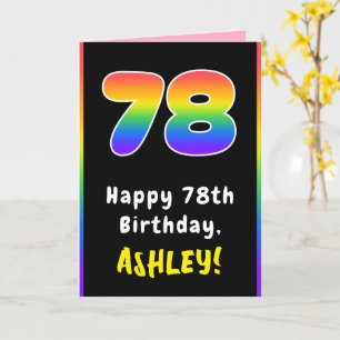 78th Birthday: Colourful Rainbow # 78, Custom Name Card